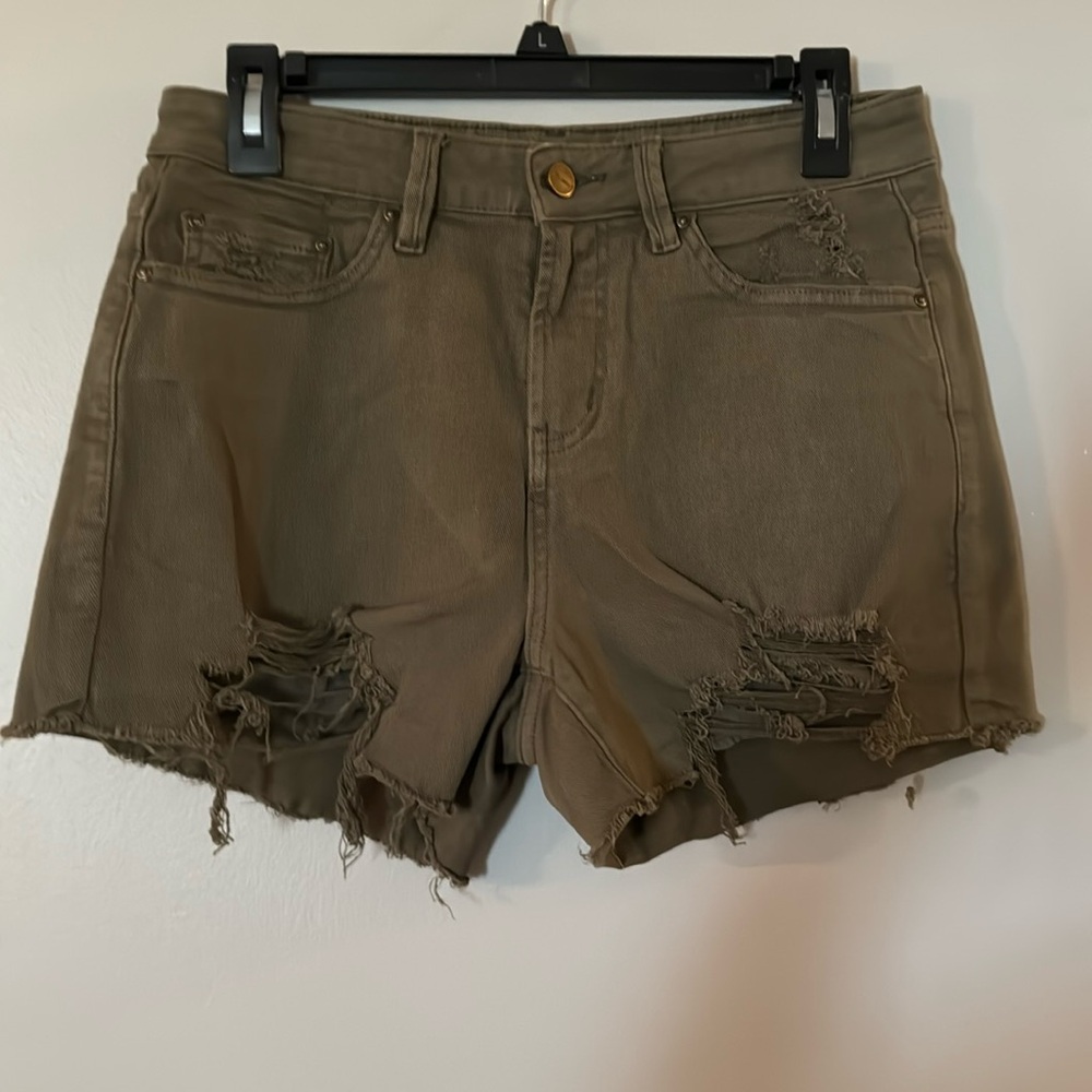 High-Rise Olive Green Distressed Women's Jean Shorts